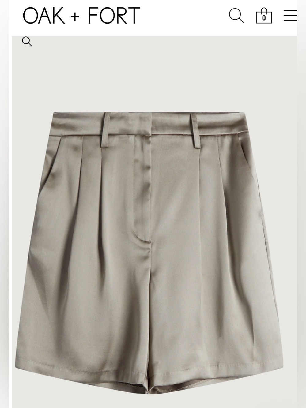 Oak + Fort Silver Sage Satin Pleated High-Rise Shorts